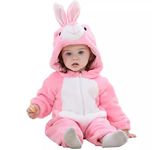 BRANDONN Unisex Baby Jumpsuit Panda Style Cosplay Clothes Bunting Outfits Snowsuit Hooded Romper Outwear (Pink White, 9-12 Months)