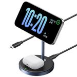 UGREEN MagFlow Wireless Charger Compatible with Magsafe Charger Stand, Qi 15W 2-in-1 Magnetic Charging Station Compatible with iPhone 16/15/15 Plus/15 Pro/15 Pro Max/14/13/12 Series, AirPods 4/3/2/Pro