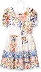 Amy Byer Girls' Shirred Waistband Dress, Cream/Floral, 7