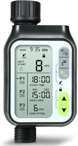 SOGUYI Rain Sensor Hose Timer, Watering Timer with 3 Separate Programs, Automatic Garden Watering System, Large LCD Screen Waterproof Sprinkler Timer for Garden, Lawn
