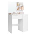 VASAGLE Makeup Vanity Desk with Mirror, Vanity Table with 1 Drawer, 2 Shelves, Storage Cabinet, Dressing Table, Modern, White URDT119W01