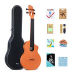 Rosen Nova Concert Ukulele for Adult Kids Ukelele Beginners Kit Ukulele 23 Inch Carbon Fiber Travel Ukuleles with Case Strap Capo Strings and Pick (Orange)