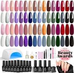 Beetles Gel Nail Polish Kit with Uv light 53 Pcs Gel Starter Kit 32 Colors Pink Red Nude Grey Glitter Brown Gel Polish Set Soak Off Base Top Coat Builder Nail Gel Art Manicure Kit Gifts for Mom