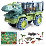 CUTE STONE Toy Truck, Dinosaur Transport Car Carrier Truck with Dinosaur Toys, Friction Powered Cars, Activity Playmat, Dino Car Playset Toys for Kids Boys Girls Grils