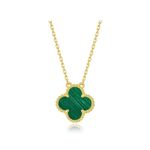 Sterling Silver Four-Leaf Clover and Black Agate Pendant Necklace (Green&YellowGold)