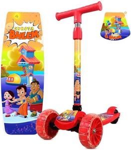 Kidsmate Chhota Bheem® Kick Scooter with Broad PVC Wheels | Non-Slip Wide Deck with Push Brake Kids Scooter for Age 3+ Yrs | 4-Level Height Adjustable | Max User Weight 50Kg - Red