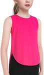 JOCMIC Girls Athletic Tank Tops Dry Fit Performance Top Split Curved Hem Sleeveless Shirts for Gym Yoga Running Rose Red 5-6 Years