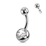 OUFER 8mm Titanium Belly Button Rings Internally Threaded Navel Piercing Jewelry Round CZ Belly Ring for Women-8MM