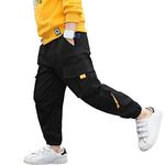 Rolanko Boys' Cargo Pants Casual Kids Joggers Elastic Waist Outdoor Hiking Baggy Trousers 4-14 Years (Black, 10-12)