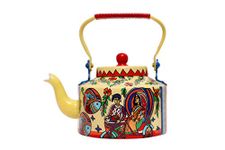 A Krazy Mug Handmade Colourful Décorative Traditional Village Theme Design Desi Tea Chai Aluminium Kettle (1.25 L)