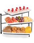 3 Tiered Tray Stand with 14"x 8" Platters,Tiered Serving Stand Food Display Stand, Tiered Serving Trays & Platters,360° Rotatable Foldable Serving Trays for Dessert,Cheeses, Brithday Party and Events