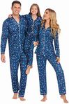 Ekouaer Christmas Family Matching Pajamas Long Sleeve Button Down Pj Set Festival Party Sleepwear,Navy Blue,Women,M