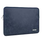 RAINYEAR 15 Inch Laptop Sleeve PU Suede Leather Case Protective Padded Cover Water Resistant Carrying Computer Bag Compatible with 15.4 MacBook Pro, Surface 3/4 15", New XPS 15 Touch(Deep Blue)