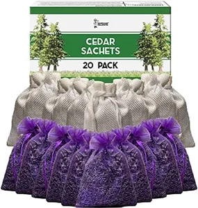 Cedar Chips and Lavender Sachets (20 Pack) - Stop Clothes Damage - Cedar and Lavendar Home Fragrance Sachets for Drawers and Closets