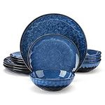 vancasso Starry 12 Pieces Blue Dinnerware Set, Reactive Change Glaze Dinner Set, Plates and Bowls Set