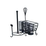 Gourmet Basics by Mikasa Avilla Picnic Plate Napkin and Flatware Storage Caddy with Paper Towel Holder, Antique Black