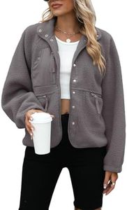 Yanekop Womens Fleece Jacket Fuzzy Long Sleeve Short Winter Coats Button Down Sherpa Jacket Outerwear with Pockets(A Dark Grey,XS)