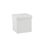 La Maison Foldaway Ottoman Storage Blanket Toy Box Stool Faux Leather White 38x38cm