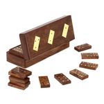 Ajuny Wooden Domino Game Set with Brass Inlay Classic Storage Box Numbers Table Handcrafted Dominoes Game for Kids Adults Family Outdoor Indoor Lawn Yard Games 8x3 Inch