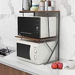 3 Tiers Microwave Oven Rack Kitchen Unit Storage Baker Shelf for Tabletop Countertop, Home Office Desktop Printer Rack Shelf Free Standing Metal Frame with Wood Tabletop