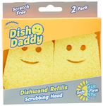 Scrub Daddy Dish Wand Scrubbing Brush Replacement Heads, Soap Dispensing Dish Brushes, Texture Changing Washing Up Sponges, Detachable Dish Daddy Head Sponge Refills, Yellow 2 Pack