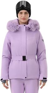 HIGH EXPERIENCE Women's Ski Jacket Snowboard Fitted Slim Belted Snow Coat Warm Winter Mountain Waterproof Windproof Insulated Hooded (US, Alpha, X-Large, Regular, Regular, Light Purple)