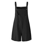 LAEMILIA Women Casual Short Overalls Cotton Linen Wide Leg Rompers Jumpsuit Bib Shorts One Piece Black 12/Tag Size XL