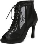 Minishion Sexy Dancing Shoes for Women Peep Toe Evening Prom Ankle Booties, L597 Black 10cm Heel, 7