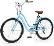 YITAHOME 24 & 26 Inch Beach Cruiser Bike, 7 Speed & Single Speed Commute Bike, Step-Through Bicycle for Adult Women & Men, Steel Frame Cruiser Bike with Full Front & Rear Fenders