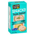 Clover Leaf Tuna Snacks kit Classic - 90g, 12 Count - Canned Light Tuna Salad - Ready To Eat - With 6 Crackers & Spoon - Source Of Fibre And Iron