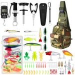 Sosation 134 Pcs Fishing Tool Kit Fishing Pliers Kit Fishing Gear and Equipment Include Fish Hook Remover, Fishing Lures, Lip Gripper, Fish Weigh Scale(Jungle Camouflage)