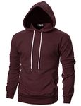 Ohoo Mens Slim Fit Long Sleeve Lightweight Cotton Blend Pullover Hoodie With Kanga Pocket, Dcf010-dark Burgundy, US Large Tall