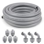 Elecoman 3/4inch 50ft Liquid-Tight Conduit and Connector Kit,Flexible Non Metallic Liquid Tight Electrical Conduit Kit with 5 Straight and 3 90-Degree Conduit Connector Fittings,3/4 in. Dia