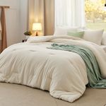 Bedsure Queen Size Comforter Set, Light Beige Soft Prewashed Bed Comforter for All Seasons, 3 Pieces Warm Bedding Sets, 1 Lightweight Comforter (90"x90") and 2 Pillowcases (20"x26")