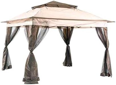 Four Seasons Courtyard 10 by 10 Foot Outdoor Powder Coated Steel Frame Polyester Pop Up Pagoda Gazebo with Mosquito Netting, Brown/Black