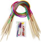 18 Pairs Bamboo Knitting Needles Set, Vancens Circular Wooden Knitting Needles with Colorful Plastic Tube, Small Tools for Weave are Included, 18 Sizes: 2mm - 10mm, 31.5" Length