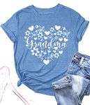 Grandma Shirts Women Grandmother Heart Printed Tshirt Floral Mama Casual Tee Mother Short Sleeve Top Shirt, Blue, M