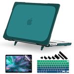 Batianda Compatible with M3 New MacBook Pro 14 inch Case 2023 2021 Release A2918/A2442 M2 Pro/Max Chip, Heavy Duty Protective Plastic Hard Shell with Fold Kickstand & Keyboard Cover, Deep Teal