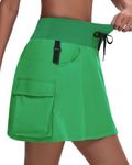 MIVEI Women's Hiking Cargo Skort Skirt - High Waisted Golf Dressy Casual Workout Sport Skirt with Liner Quick Dry UPF50 Green