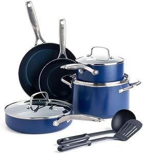 Blue Diamond Pan Cookware Diamond-Infused Ceramic Nonstick Cookware 10-Piece Pots and Pans Set, PFAS-Free, Dishwasher Safe, Oven Safe, Blue