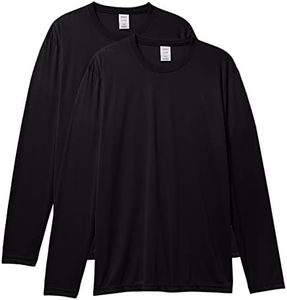 Hanes Men's Long Sleeve Cool DRI T-Shirt UPF 50+, Black, Medium (Pack of 2)