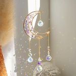 Crystal Moon Suncacher-Sun Catchers Indoor Window Prism Moon Crystal Dream Catcher Natural Healing Stones Rainbow Maker Garden Car Decoration Outdoor (Colorful)