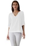 OMZIN Women's Chiffon Blouse Langarm Tops Casual Loose Shirt Basic Tops V Neck Blouses White S