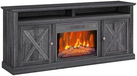 Zstar Farmhouse Electric Fireplace TV Stand for TVs up to 65 Inch, Entertainment Center with 23" Electric Fireplace Remote Control, TV Console Cabinet with Open Storage Shelves for Living Room, Black