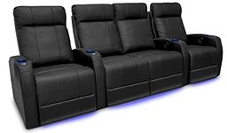 Valencia Syracuse Home Theater Seating | Premium Top Grain Nappa 9000 Leather, Power Recliner, LED Lighting (Row of 4 Loveseat Center, Black)