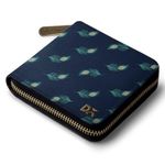 DailyObjects Navy Feathers Women's Zip Wallet | Made with Leather Material | Carefully Handcrafted | Holds up to 8 Cards | Slim and Easy to Fit in Pocket | Coin Pocket with Button Closure