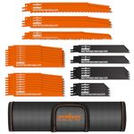 HORUSDY 34-Piece Reciprocating Saw Blade Set, Steel for Metal, Plastic, Wood, and Drywall. Includes HCS Wood Pruning and BIM Metal Blades, Organizer Pouch, Fits All Saws