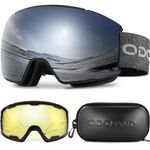 Odoland Ski Goggles Set with Magnetic Interchangeable Lens, Anti-Fog UV Protection Snow Goggles for Men and Women, Helmet Compatible, Black Frame, Mirror Sliver and Yellow Lens