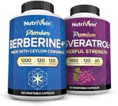 Nutrivein Premium Berberine HCL 1200mg & Resveratrol Bundle - with Ceylon Cinnamon & Antioxidant with Acai Berry - Weight Management & Immune Plus Joint Support - Non-GMO, Vegan/Vegetarian - 120 Caps