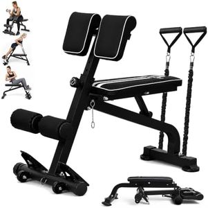 Roman Chair Back Extension Machine with Step Platform, Resistance Tubes & Transport Wheels, 350 LB Adjustable Foldable Hyperextension Bench for Glutes, Core, Lower Back & Home Gym